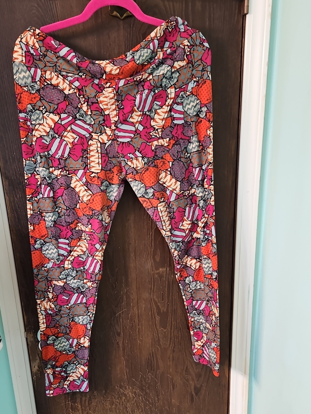 LuLaRoe Candy Print Leggings - Pink, Orange, Gray